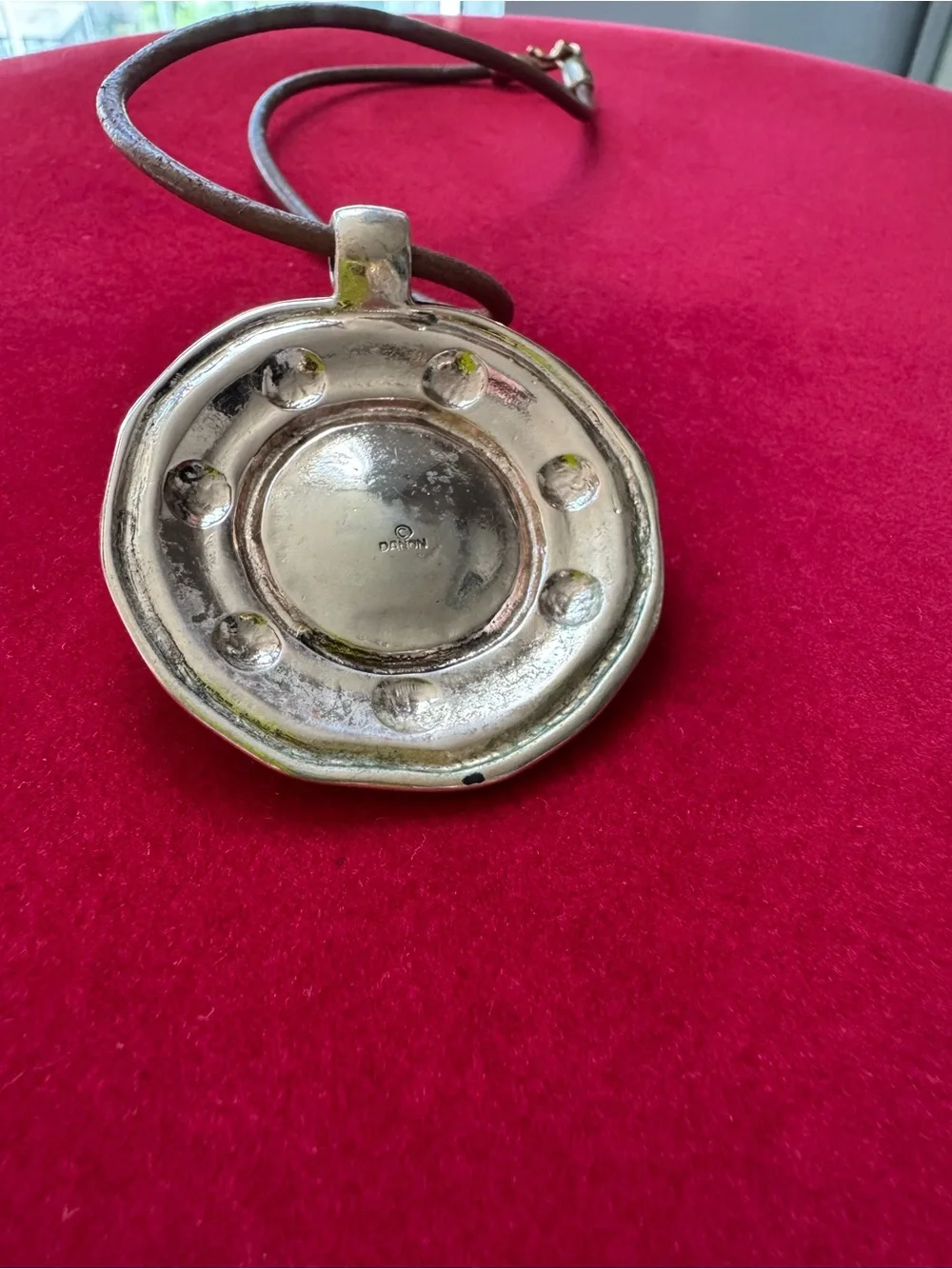 Round Copper Pendant Necklace with Animal Print Accent Gold color 16” - Picture 10 of 12